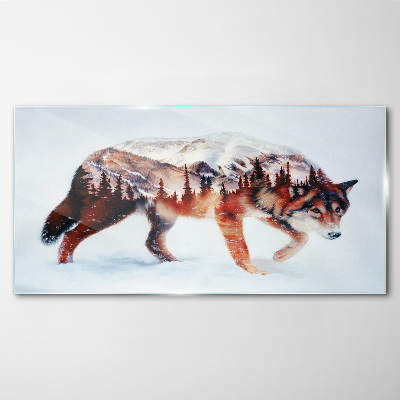 Foto op glas Wolf in een winterlandschap