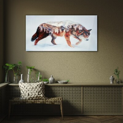 Foto op glas Wolf in een winterlandschap