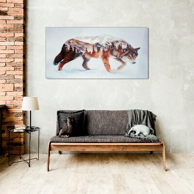 Foto op glas Wolf in een winterlandschap