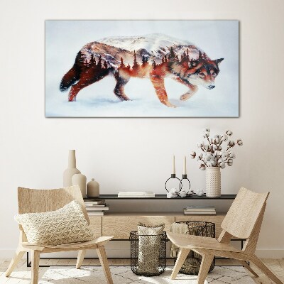 Foto op glas Wolf in een winterlandschap