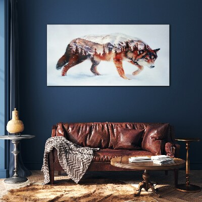 Foto op glas Wolf in een winterlandschap