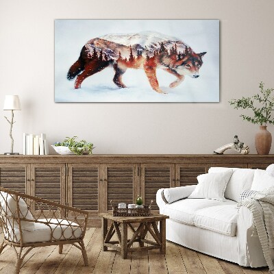 Foto op glas Wolf in een winterlandschap