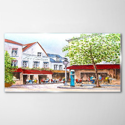 Glas foto Een caféhoek in de stad