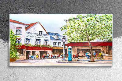 Glas foto Een caféhoek in de stad