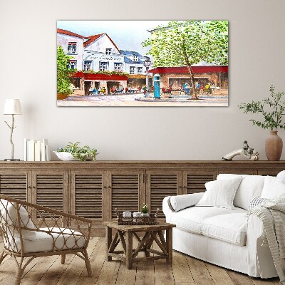 Glas foto Een caféhoek in de stad