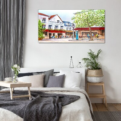 Glas foto Een caféhoek in de stad