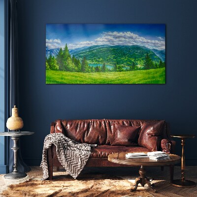 Glas foto Groen berglandschap in de zomer