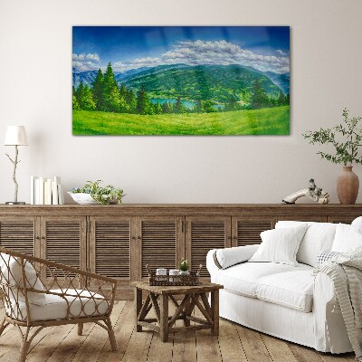 Glas foto Groen berglandschap in de zomer