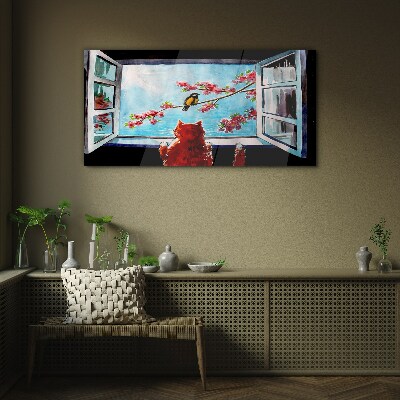 Glas foto Een venster naar de wereld van lentekleuren