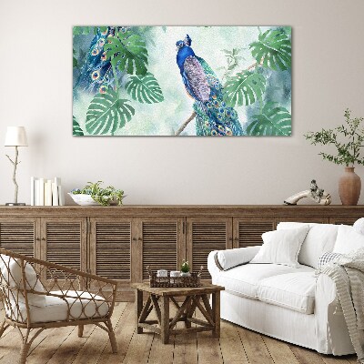 Schilderij op glas Pauw in de tropische jungle