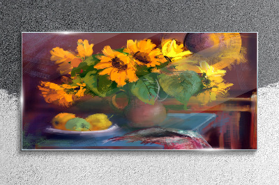 Glas foto Zonnebloemen in een vaas