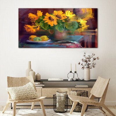 Glas foto Zonnebloemen in een vaas