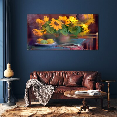 Glas foto Zonnebloemen in een vaas