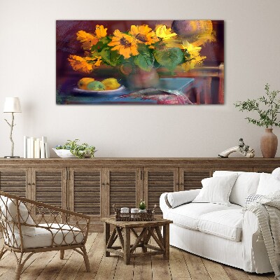 Glas foto Zonnebloemen in een vaas