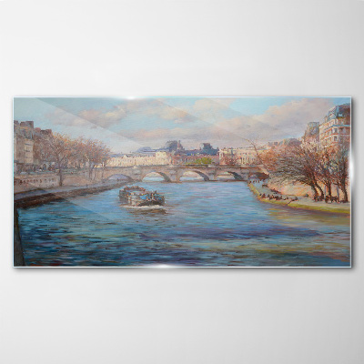 Glas foto Brug over de rivier in Parijs