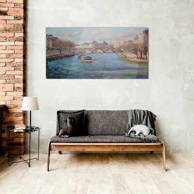 Glas foto Brug over de rivier in Parijs