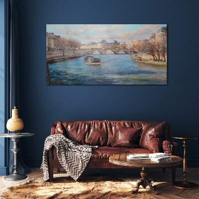 Glas foto Brug over de rivier in Parijs