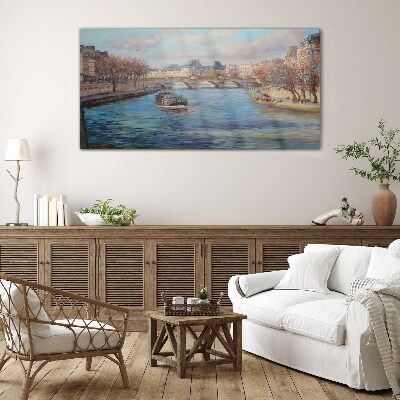 Glas foto Brug over de rivier in Parijs