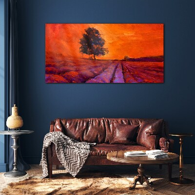 Glas foto Zonsondergang over de velden