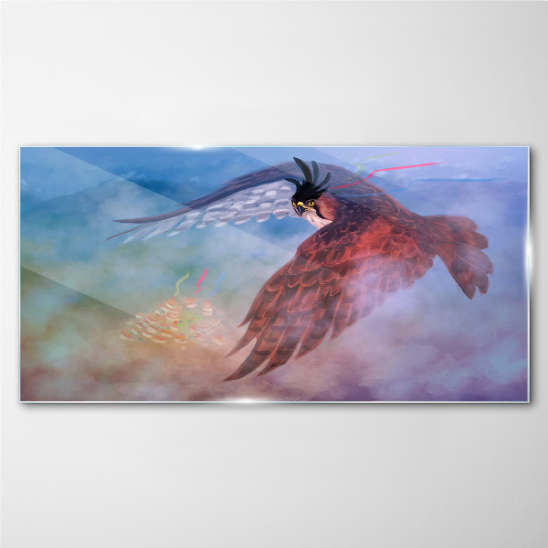 Schilderij op glas Vlucht van een roofvogel in de wolken
