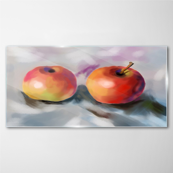 Schilderij op glas Sappige appels op een pastelkleurige achtergrond