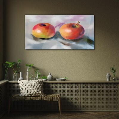 Schilderij op glas Sappige appels op een pastelkleurige achtergrond