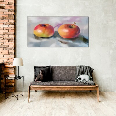 Schilderij op glas Sappige appels op een pastelkleurige achtergrond