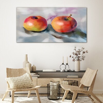 Schilderij op glas Sappige appels op een pastelkleurige achtergrond