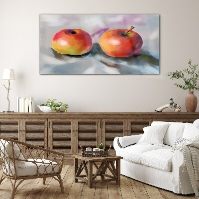 Schilderij op glas Sappige appels op een pastelkleurige achtergrond