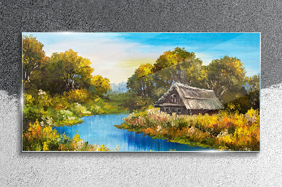 Foto op glas Een vredig landelijk landschap in de zomer