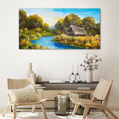 Foto op glas Een vredig landelijk landschap in de zomer