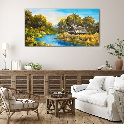 Foto op glas Een vredig landelijk landschap in de zomer