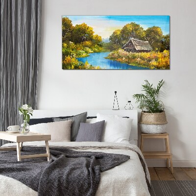 Foto op glas Een vredig landelijk landschap in de zomer