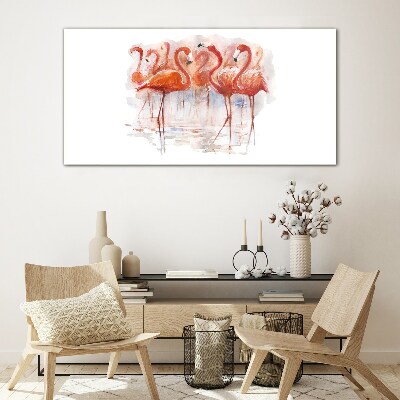 Glas foto Flamingo's op de waterachtergrond