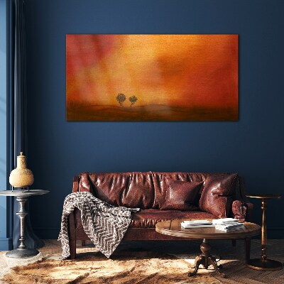 Foto op glas Zonsondergang boven de horizon