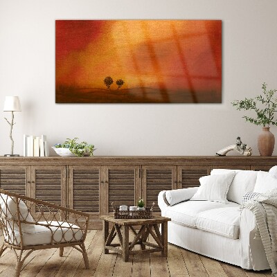 Foto op glas Zonsondergang boven de horizon