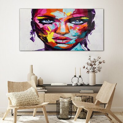 Glas foto Kleurrijk portret van een vrouw