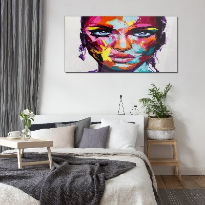 Glas foto Kleurrijk portret van een vrouw