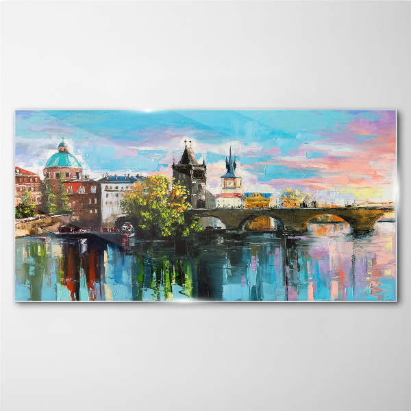 Schilderij op glas Praag in de kleuren van de zonsondergang