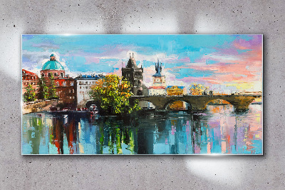 Schilderij op glas Praag in de kleuren van de zonsondergang