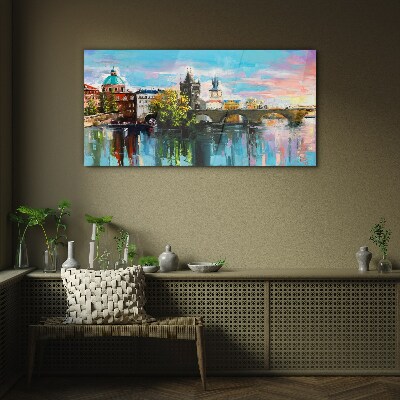 Schilderij op glas Praag in de kleuren van de zonsondergang