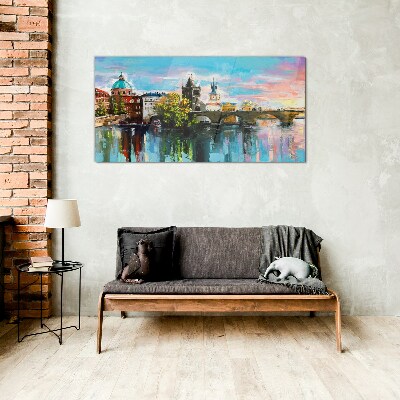 Schilderij op glas Praag in de kleuren van de zonsondergang