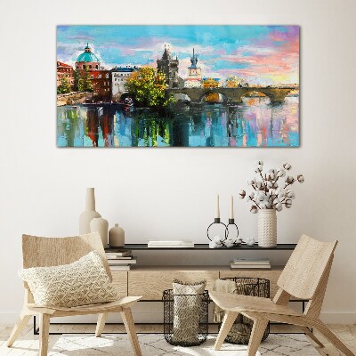 Schilderij op glas Praag in de kleuren van de zonsondergang