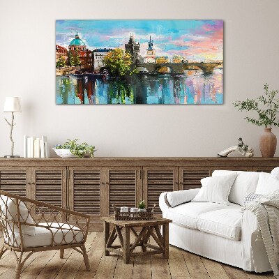 Schilderij op glas Praag in de kleuren van de zonsondergang