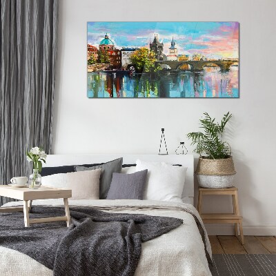 Schilderij op glas Praag in de kleuren van de zonsondergang