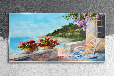 Schilderij op glas Bloemen en de zee in een zonnig landschap