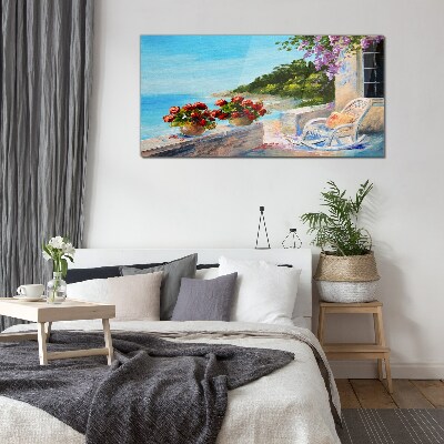 Schilderij op glas Bloemen en de zee in een zonnig landschap