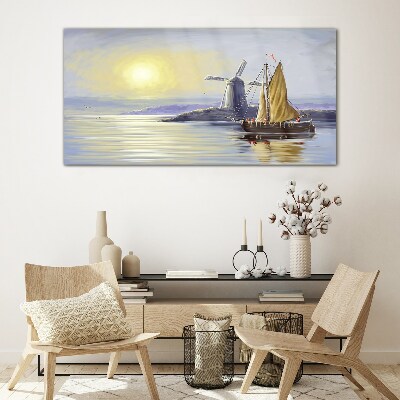 Foto op glas Een rustige haven bij zonsondergang