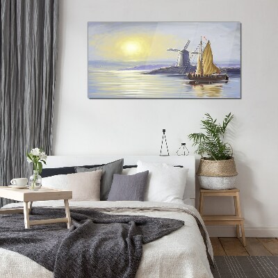 Foto op glas Een rustige haven bij zonsondergang