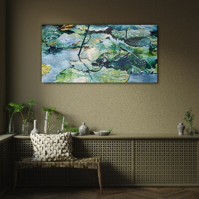 Schilderij op glas Waterbloemen met regendruppels